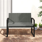 2 Seater Rattan Garden Bench with Cushion, Steel Frame