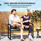 2 Seater Rattan Garden Bench with Cushion, Steel Frame