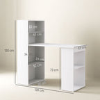 120cm Modern Computer Desk Bookshelf Study Table Workstation PC Laptop Writing Home Office 6 Shelves, White