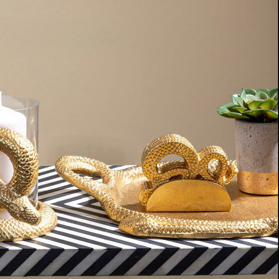 Gold Set of 4 Coasters with Holder