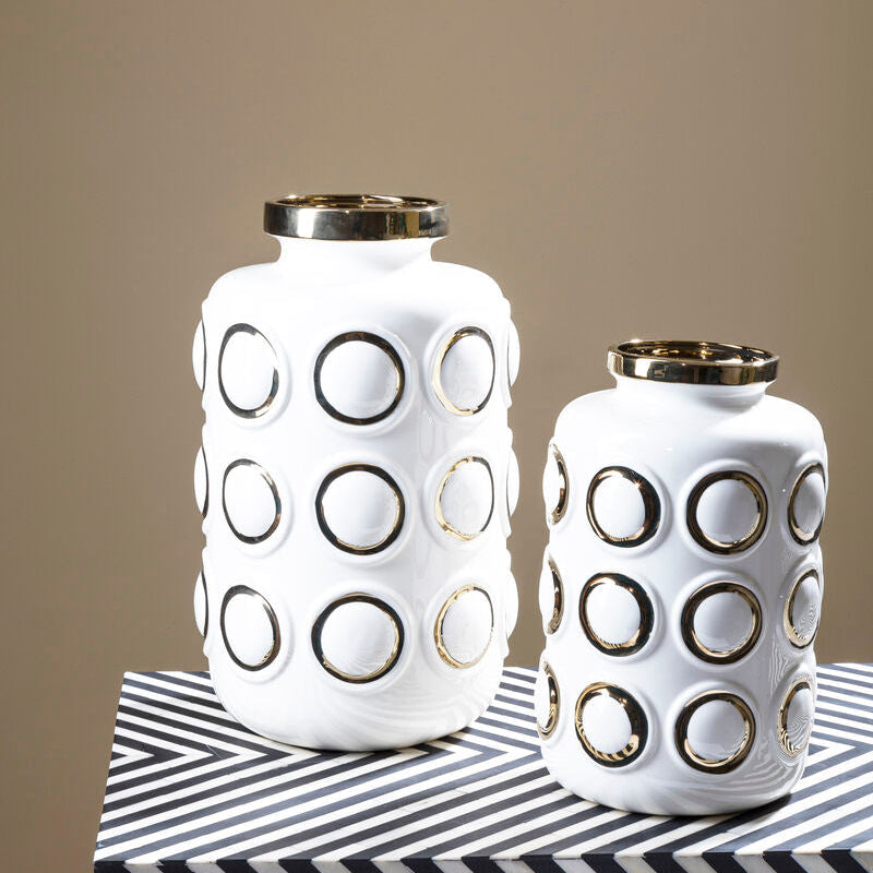 Large White and Gold Ceramic Vase
