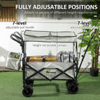 Outdoor Push Pull Wagon Stroller Cart with Canopy Top