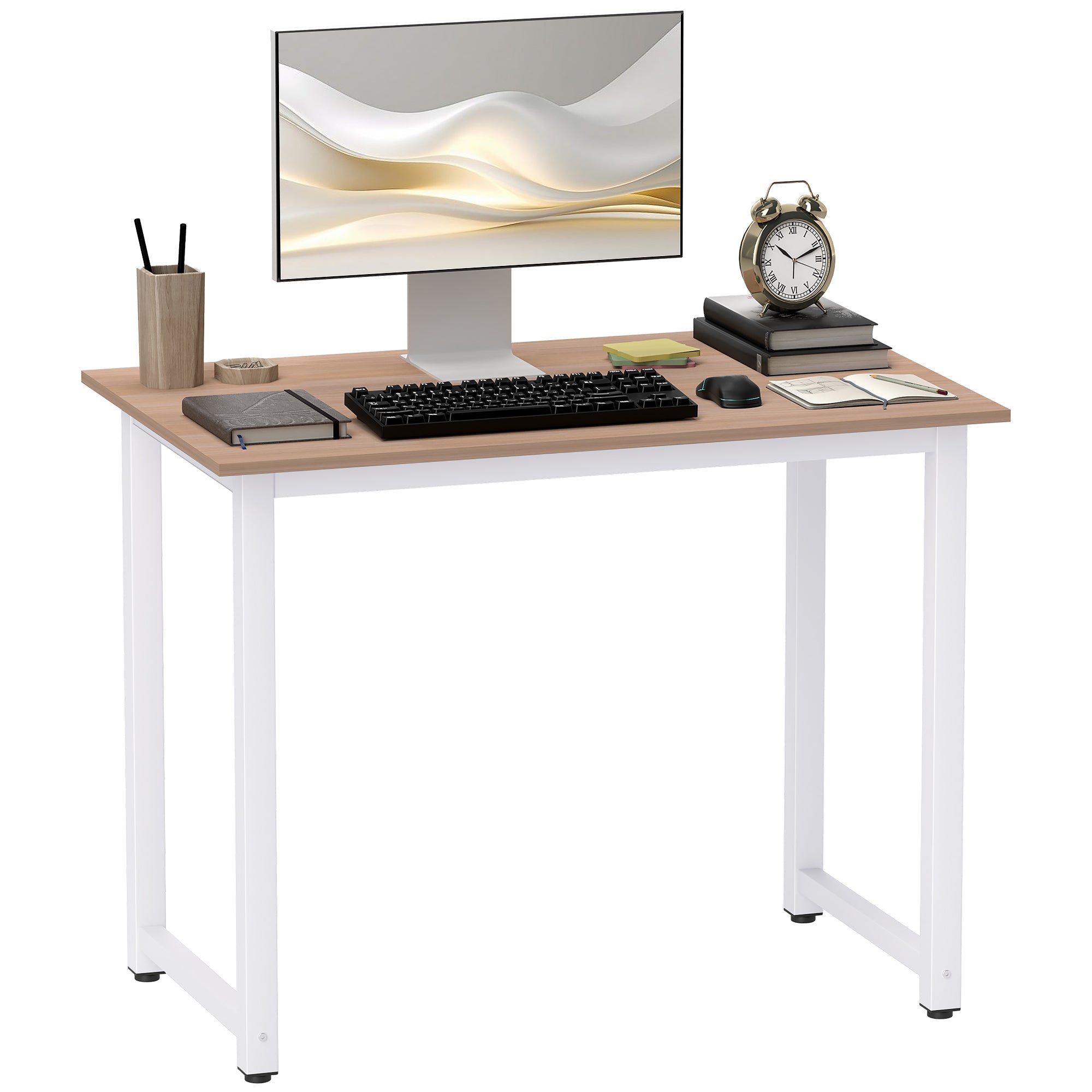Computer Desk, Writing Table, 100 x 60 x 76cm Workstation for Home Office, Study with Metal Frame, Simple Assembly, White White
