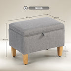 16L Linen Storage Ottoman Padded Footstool with Rubberwood Legs, Light Grey