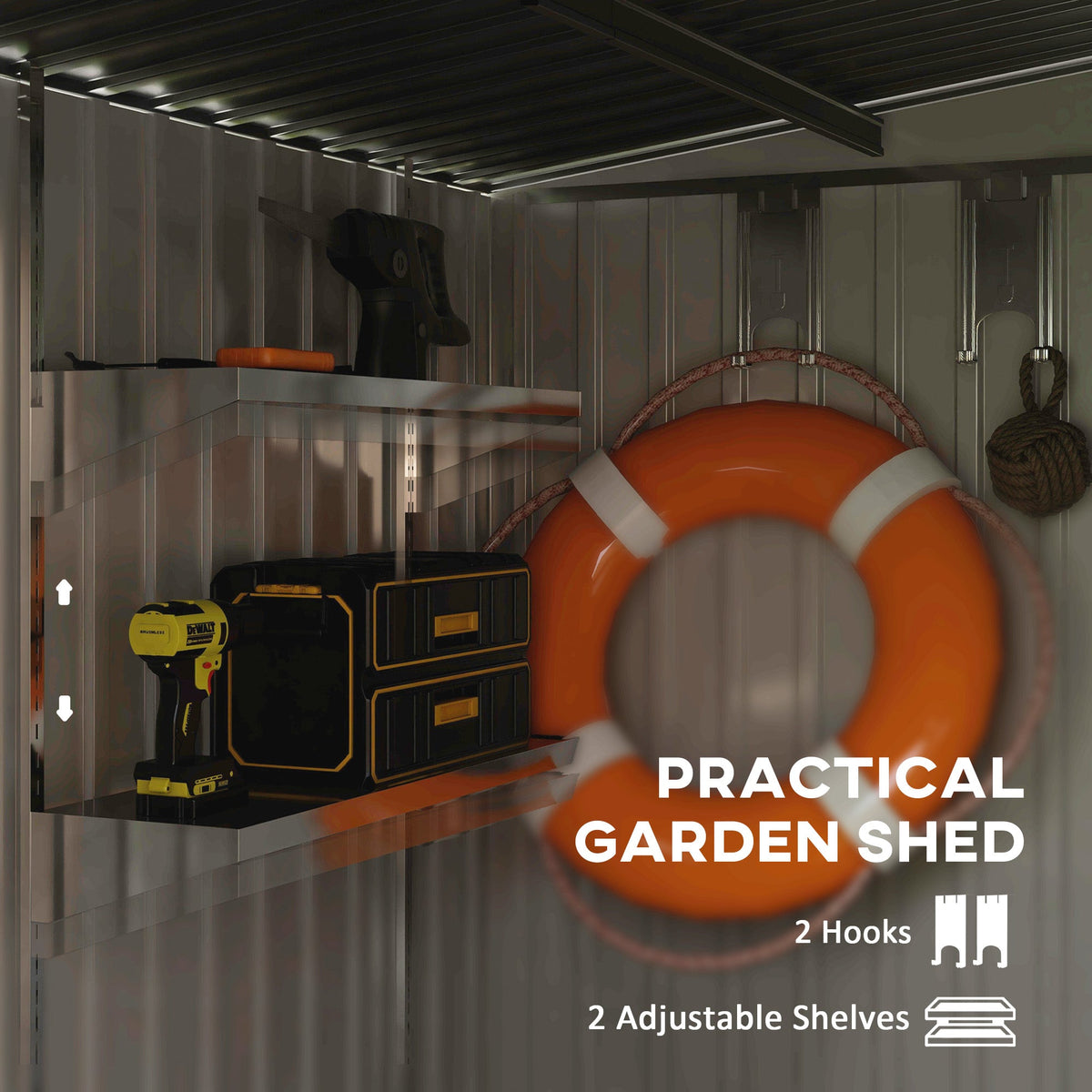 7 x 5FT Garden Shed w/ Foundation Lean to Metal Tool Shed Green