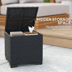 Set of 2 Rattan Storage Ottoman, Outdoor Footstool with Removable Cushions, Cream