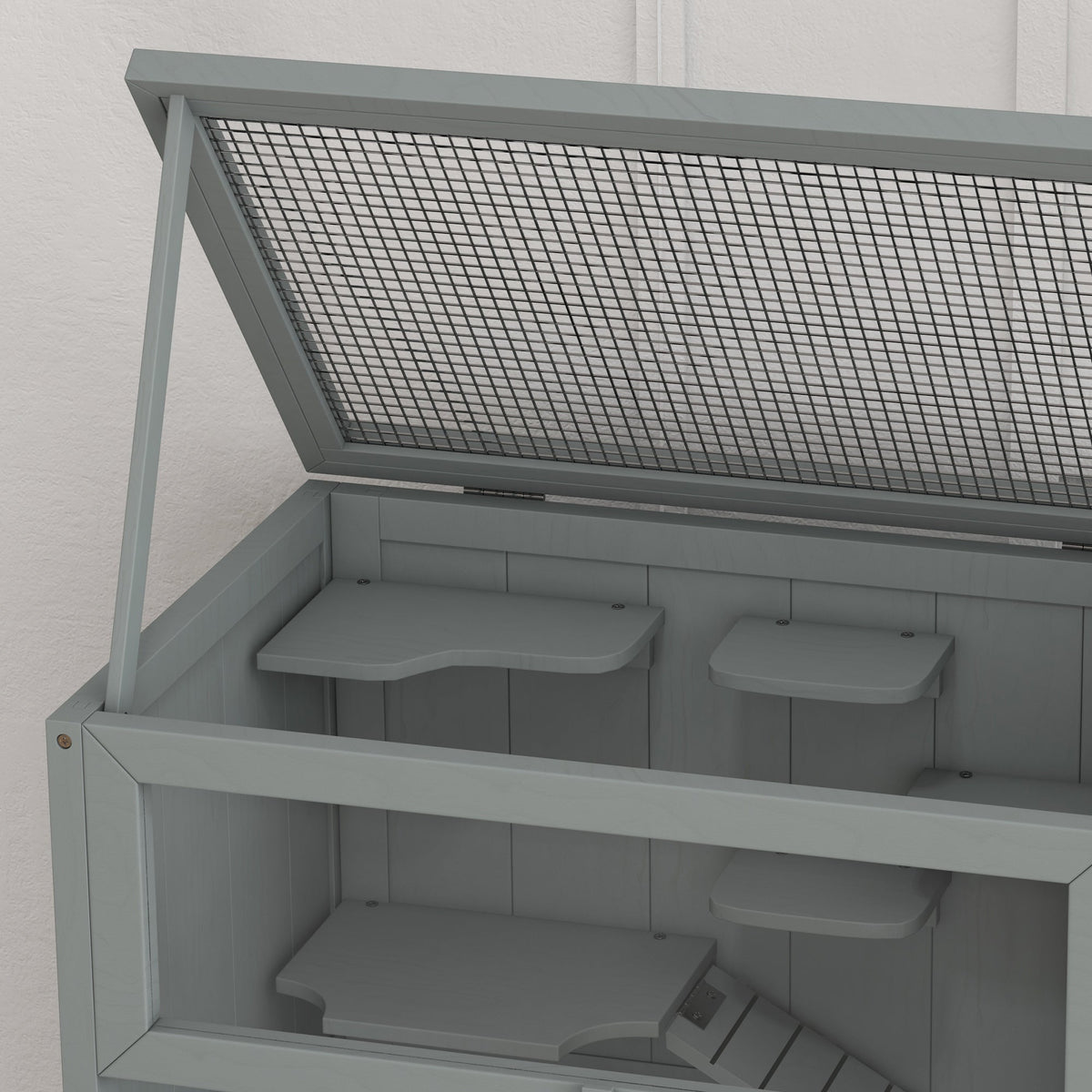 Wooden Hamster Cage w/ Storage Shelf, Openable Top for Gerbils, Grey in Grey