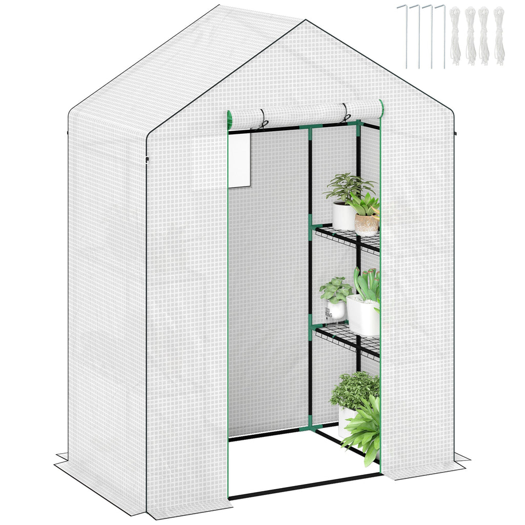 Walk-in Greenhouse with 4 Shelves, Outdoor Small Greenhouse, White