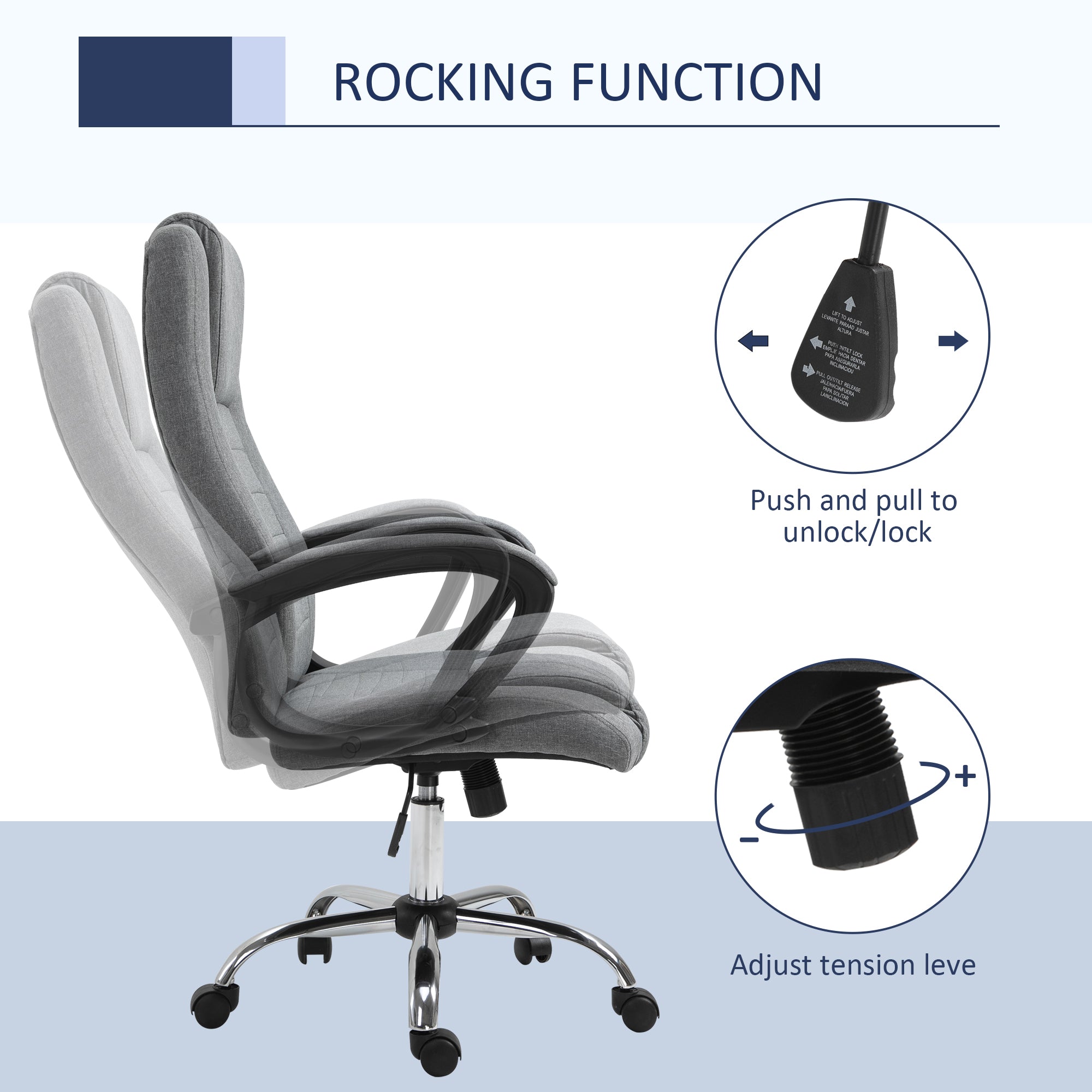 Office Chair, Computer Desk Chair, Linen Fabric Swivel Chair with Adjustable Height, Rolling Wheels for Home and Study, Grey