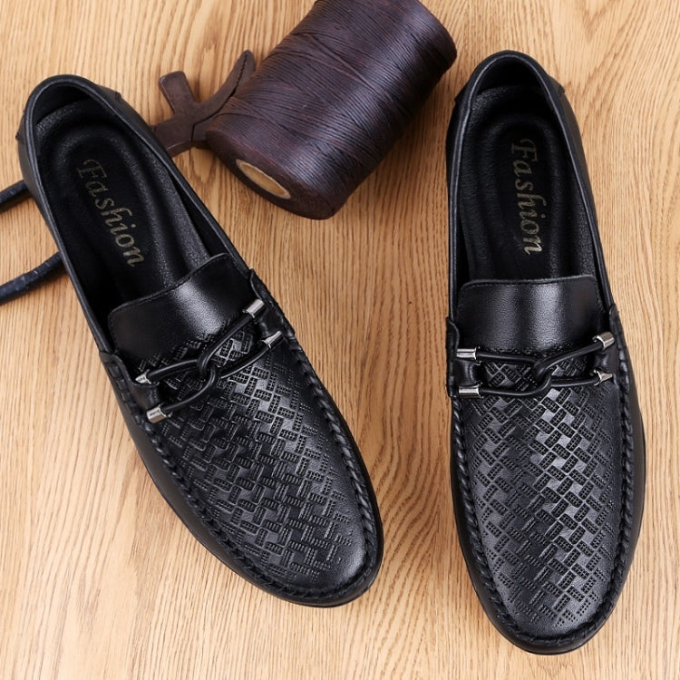 Soft and Comfortable Round Head PCowpea Embossing Surface Leather Shoes for Men, 43 43 Black