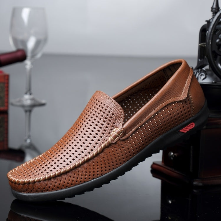Round Head Hollow Breathable and Comfortable Casual Leather Shoes, 43 – Leather
