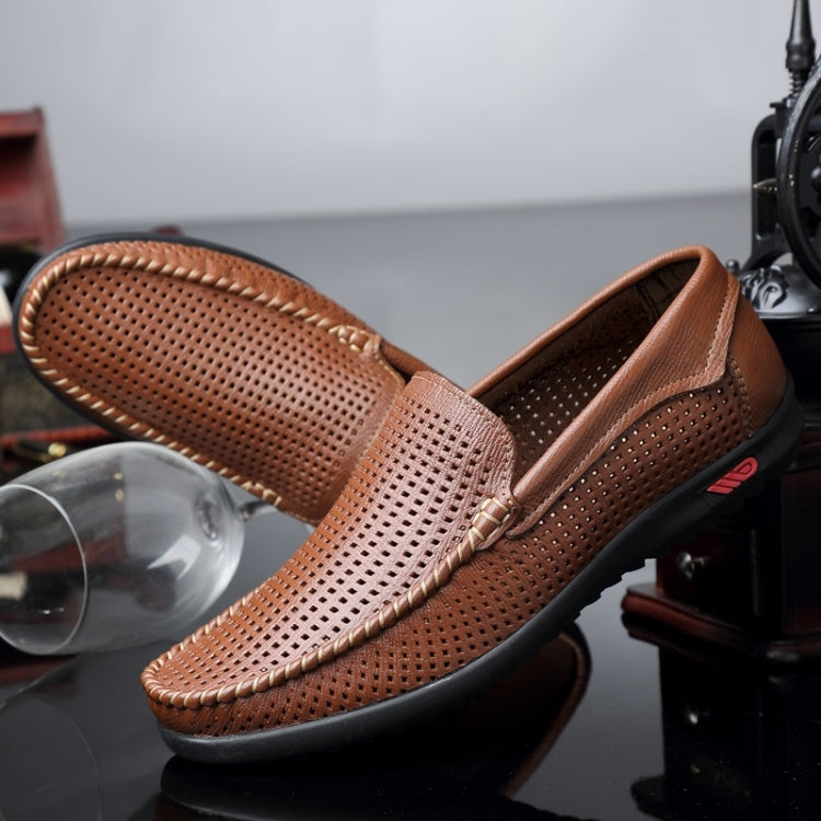 Round Head Hollow Breathable and Comfortable Casual Leather Shoes, 43 – Leather