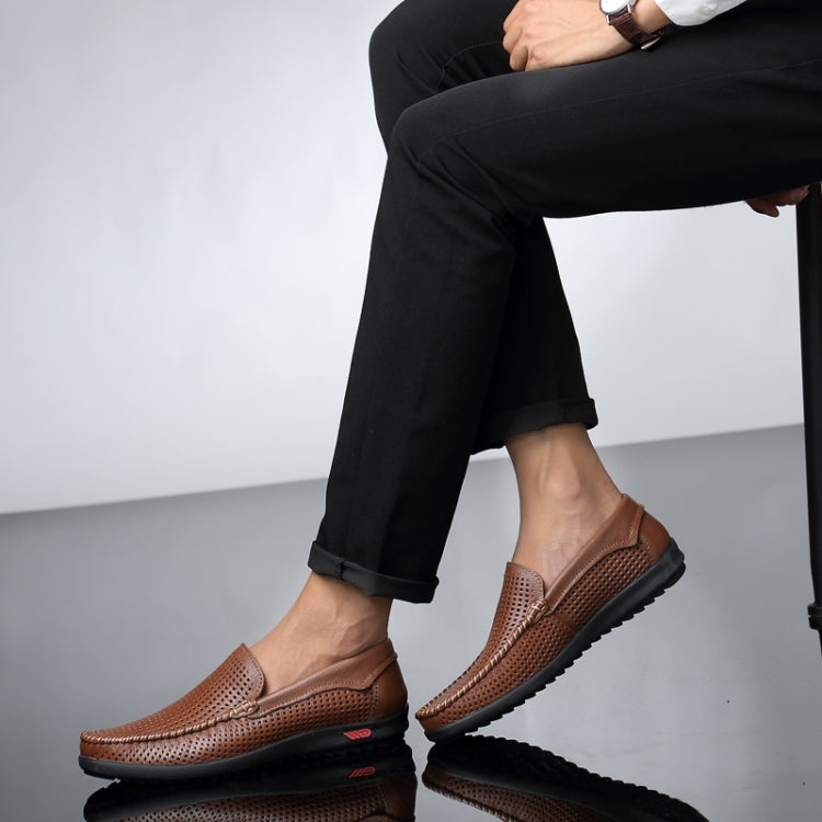 Round Head Hollow Breathable and Comfortable Casual Leather Shoes, 43 – Leather