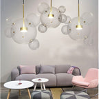 30W Creative Glass Ball Molecule Modern Lamp Personality Living Room Chandelier Soap Bubble Lamp, 14 Balls 3 Lamps, Long Plate, Size: 120 x 84cm Default Title