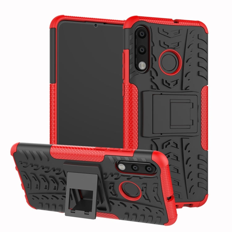Tire Texture TPU+PC Shockproof Phone Case for Huawei P30 Lite / Nova 4e, with Holder – Shockproof, TPU, For Huawei P30 Lite For Huawei P30 Lite Red