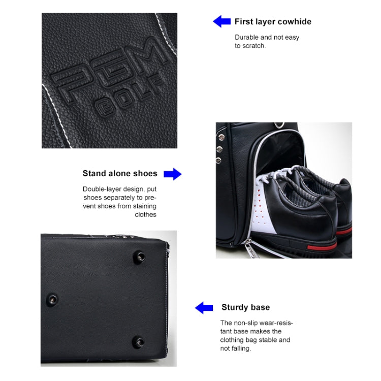 PGM Golf Portable Large Capacity Genuine Leather Ball Bag Clothing Bag for Men, Built-in Shoe Bag, YWB021