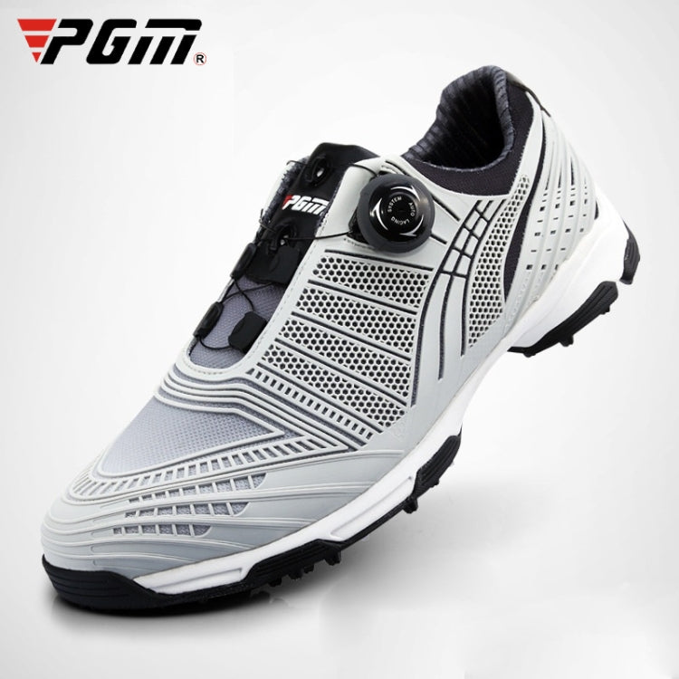 PGM Golf Knob Buckle Lace Sneakers Outdoor Sport Non-slip Shoes for Men, 39, 40, 41, 42, 43, 44 – Leather, Non-slip 43 Black Gray