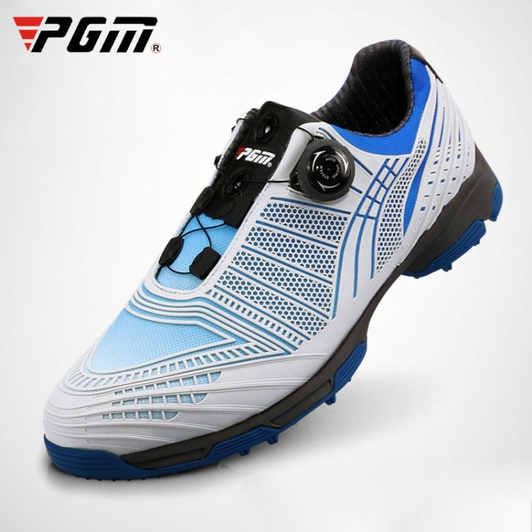 PGM Golf Knob Buckle Lace Sneakers Outdoor Sport Non-slip Shoes for Men, 39, 40, 41, 42, 43, 44 – Leather, Non-slip 39 White Blue