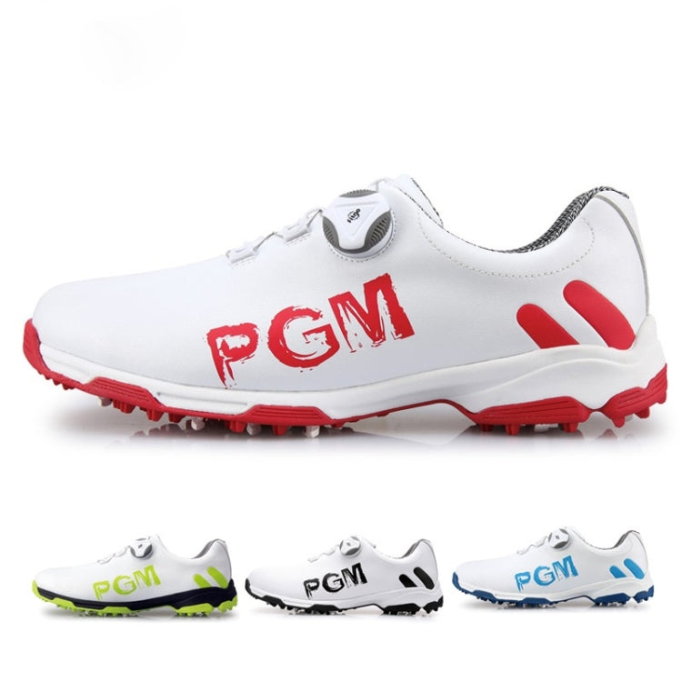 PGM Golf Rotating Buckle Waterproof Microfiber Leather Breathable Non-slip Sneakers for Men(Color:White Green Size:45), 39, 40, 41, 42, 43, 44