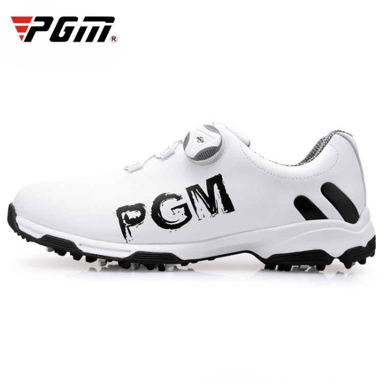 PGM Golf Rotating Buckle Waterproof Microfiber Leather Breathable Non-slip Sneakers for Men(Color:White Green Size:45), 45 45 White Black