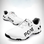 PGM Golf Rotating Buckle Waterproof Microfiber Leather Breathable Non-slip Sneakers for Men(Color:White Green Size:45), 45