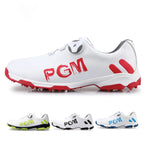 PGM Golf Rotating Buckle Waterproof Microfiber Leather Breathable Non-slip Sneakers for Men(Color:White Green Size:45), 45