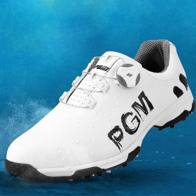 PGM Golf Rotating Buckle Waterproof Microfiber Leather Breathable Non-slip Sneakers for Men(Color:White Green Size:45), 45