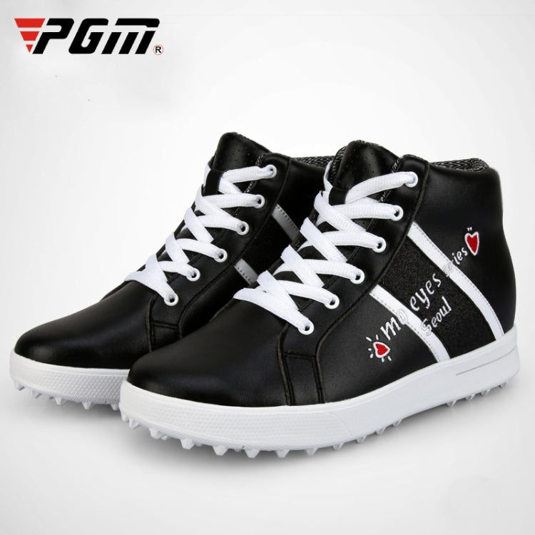 PGM Golf High-top Increased Microfiber Leather Sneakers for Women, 35, 36, 37, 38, 39 35 Black