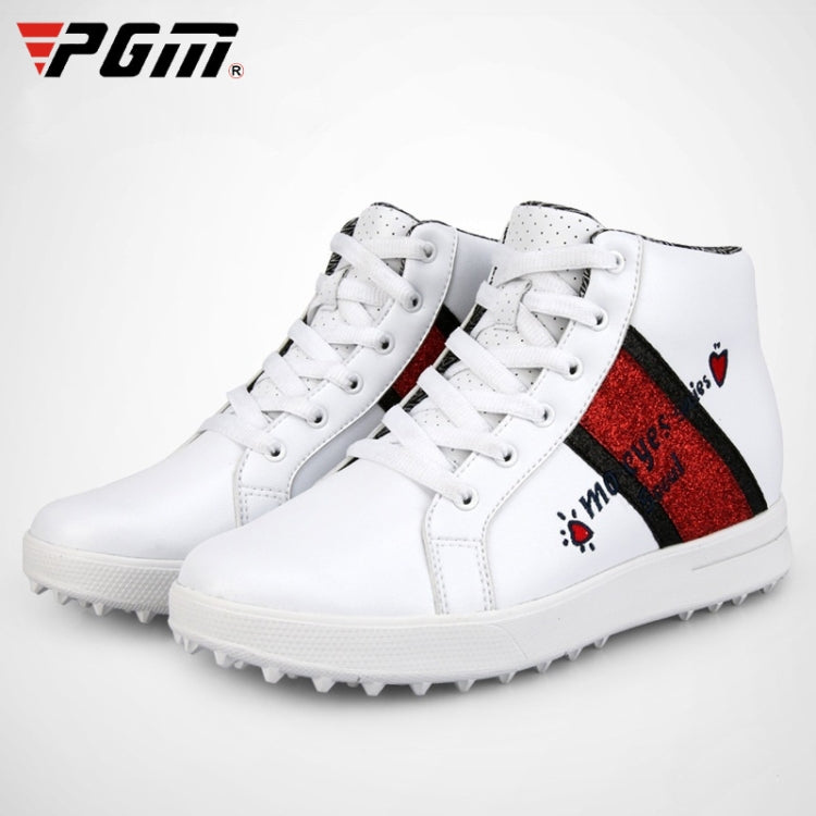 PGM Golf High-top Increased Microfiber Leather Sneakers for Women, 35, 36, 37, 38, 39 – Wear-resistant, Leather 37 White