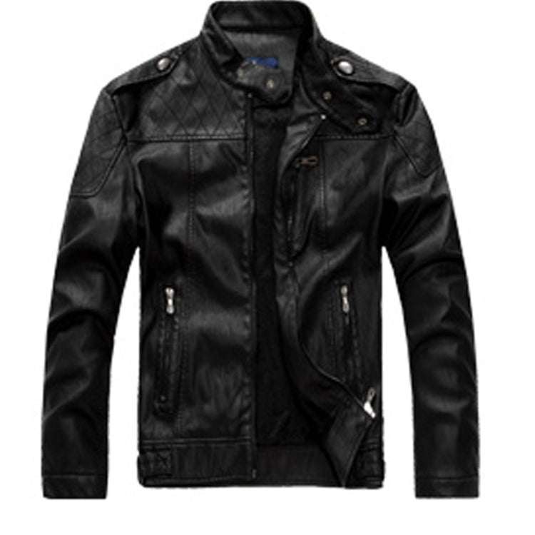 Men Plus Velvet Motorcycle Jacket Coat (Color:Coffee Size:XXXL), M, L, XL, XXL, XXXL, 4XL M Black