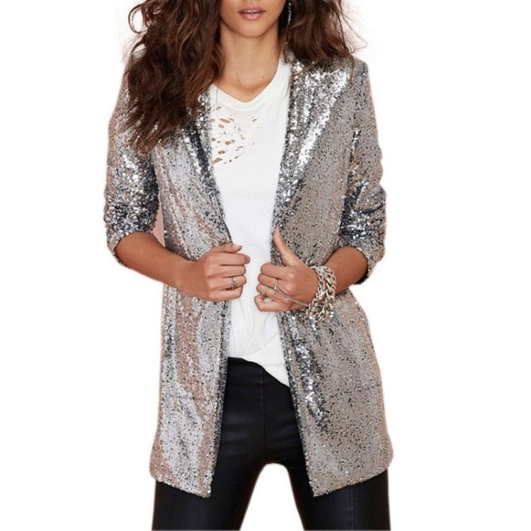 Women Sequined Suit Jacket Without Buckle Stage Clothing(Color:Black Size:XXL), S, M, L, XL, XXL – Durable Build, Easy to Use XL Silver