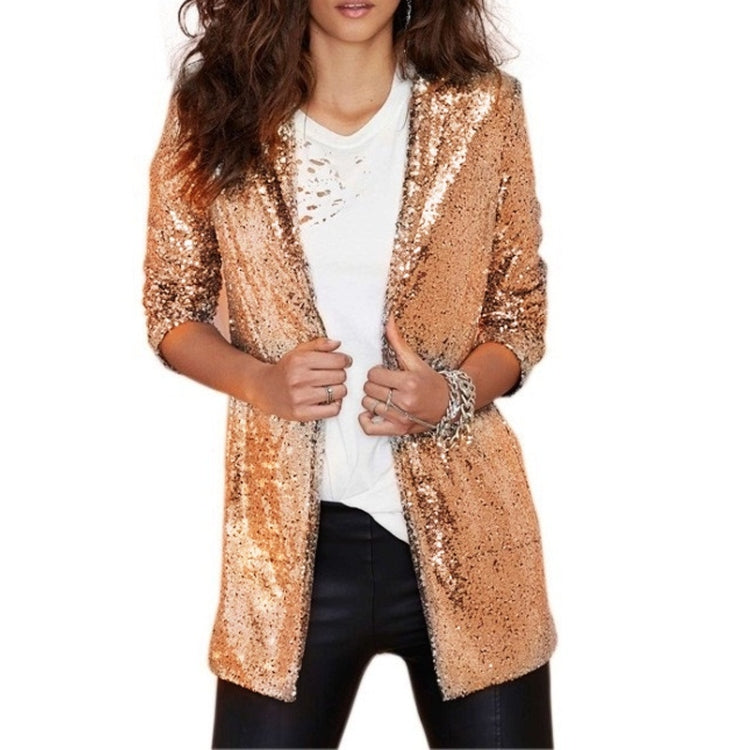 Women Sequined Suit Jacket Without Buckle Stage Clothing(Color:Black Size:XXL), S, M, L, XL, XXL – Durable Build, Easy to Use M Gold