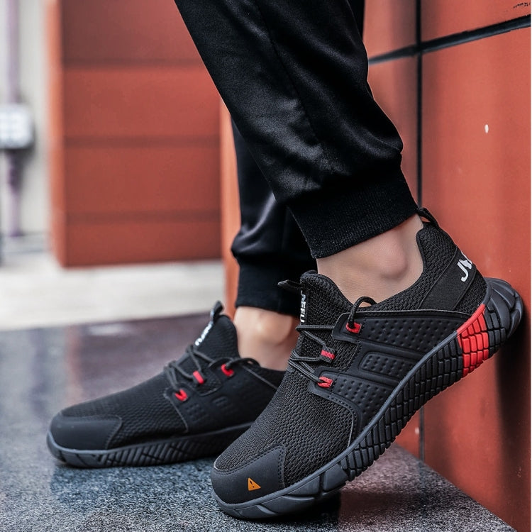 Jiefu Anti Smash And Stab Resistant Lightweight Breathable Anti Odor Flying Fabric Safety Shoes (Color:Black Size:45), 36, 37, 38, 39, 40, 41, 42, 43, 44, 45, 46, 47, 48