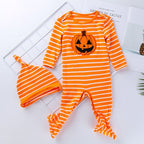 Halloween Baby Long-sleeved Striped Pumpkin Print One-piece Suit, 59, 66, 73, 80 59 Yellow