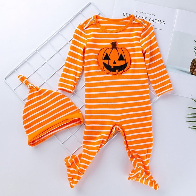 Halloween Baby Long-sleeved Striped Pumpkin Print One-piece Suit, 59, 66, 73, 80 – Wear-resistant 66 Yellow