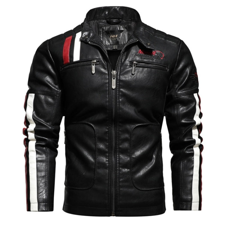 Autumn and Winter Letters Embroidery Pattern Tight-fitting Motorcycle Leather Jacket for Men, S, M, L, XL, XXL, XXXL – Leather S Black