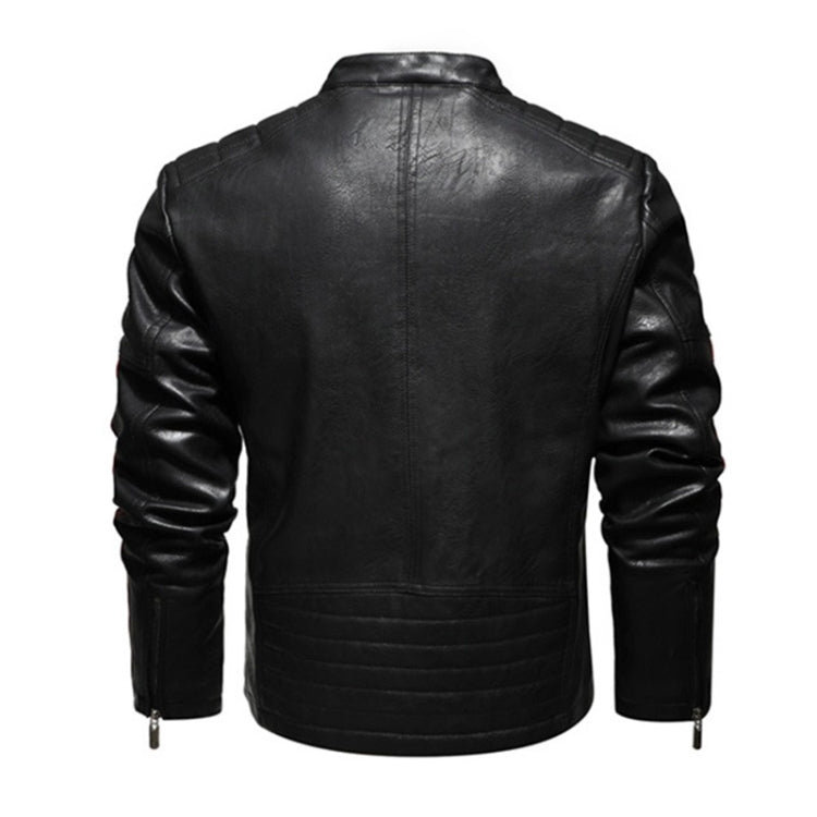 Autumn and Winter Letters Embroidery Pattern Tight-fitting Motorcycle Leather Jacket for Men, S, M, L, XL, XXL, XXXL – Leather