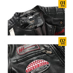 Autumn and Winter Letters Embroidery Pattern Tight-fitting Motorcycle Leather Jacket for Men, S, M, L, XL, XXL, XXXL – Leather