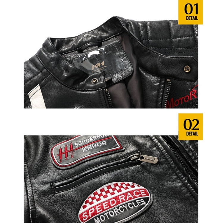 Autumn and Winter Letters Embroidery Pattern Tight-fitting Motorcycle Leather Jacket for Men, S, M, L, XL, XXL, XXXL – Leather