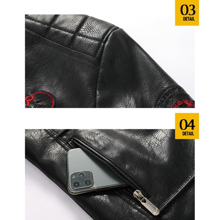 Autumn and Winter Letters Embroidery Pattern Tight-fitting Motorcycle Leather Jacket for Men, S, M, L, XL, XXL, XXXL – Leather