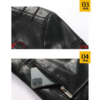 Autumn and Winter Letters Embroidery Pattern Tight-fitting Motorcycle Leather Jacket for Men, S, M, L, XL, XXL, XXXL – Leather