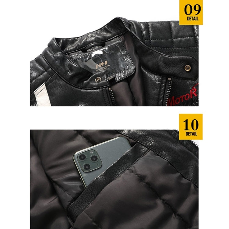 Autumn and Winter Letters Embroidery Pattern Tight-fitting Motorcycle Leather Jacket for Men, S, M, L, XL, XXL, XXXL – Leather