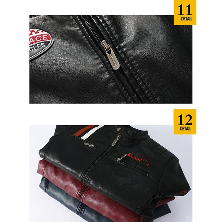 Autumn and Winter Letters Embroidery Pattern Tight-fitting Motorcycle Leather Jacket for Men, S, M, L, XL, XXL, XXXL – Leather