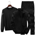 3 in 1 Autumn Thin Velvet Round Neck Bottoming Shirt + Stand Collar Cardigan Jacket + Trousers Casual Sports Suit for Men, M, L, Xl, Xxl, XXXL, XXXXL M Black