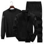 3 in 1 Autumn Thin Velvet Round Neck Bottoming Shirt + Stand Collar Cardigan Jacket + Trousers Casual Sports Suit for Men, M, L, Xl, Xxl, XXXL, XXXXL M Black