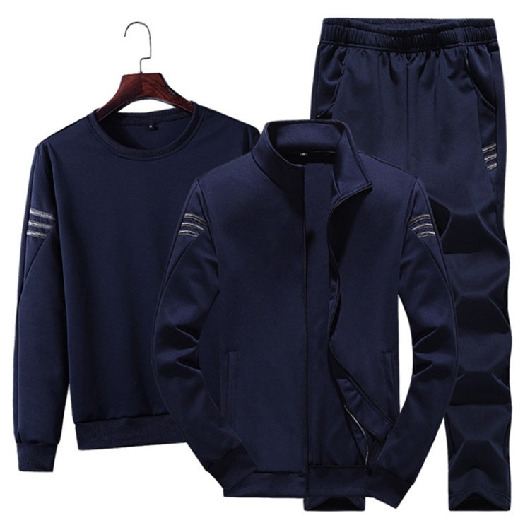 3 in 1 Autumn Thin Velvet Round Neck Bottoming Shirt + Stand Collar Cardigan Jacket + Trousers Casual Sports Suit for Men, M, L, Xl, Xxl, XXXL, XXXXL – Wear-resistant XXXXL DARK Blue