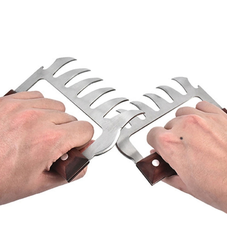 2 PCS Bear Claw Shaped stainless steel Barbecue Fork Chicken Shredded Wooden Handle Anti-skid Creative Kitchen Fork Claw Meat Claw Splitter with, Meat Claw Splitter(Redwood), Meat Claw Splitter(Wood color)