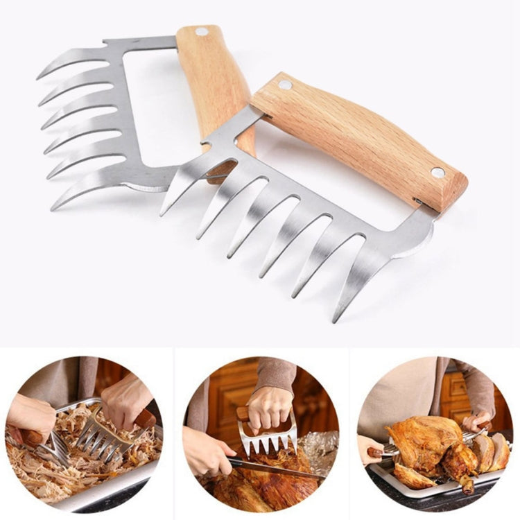 2 PCS Bear Claw Shaped stainless steel Barbecue Fork Chicken Shredded Wooden Handle Anti-skid Creative Kitchen Fork Claw Meat Claw Splitter with, Meat Claw Splitter(Redwood), Meat Claw Splitter(Wood color)