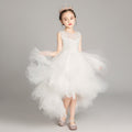 Sleeveless Short Front and Long Back Lace Princess Dress Pettiskirt Performance Formal Dress for Girls, 100cm, 110cm, 120cm, 130cm, 140cm, 150cm, 160cm 100cm White
