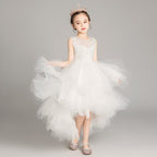 Sleeveless Short Front and Long Back Lace Princess Dress Pettiskirt Performance Formal Dress for Girls, 100cm, 110cm, 120cm, 130cm, 140cm, 150cm, 160cm 100cm White